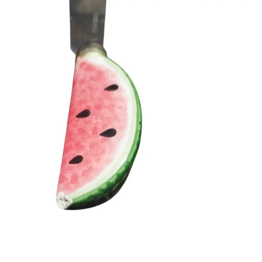 Vintage Ceramic Watermelon Bowl With Watermelon Stainless Steel Cheese Spreader